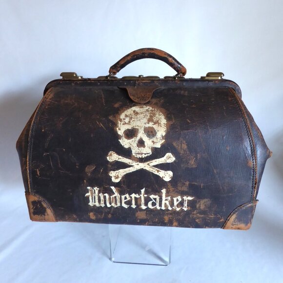 NEW HALLOWEEN GOTHIC ODDITY PROP VINTAGE UNDERTAKER MEDICAL BAG & SKELETON ARM - Picture 2 of 12